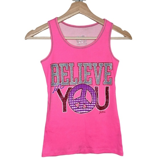 🍏 Justice Believe In You pink glitter graphic tank - Picture 1 of 8